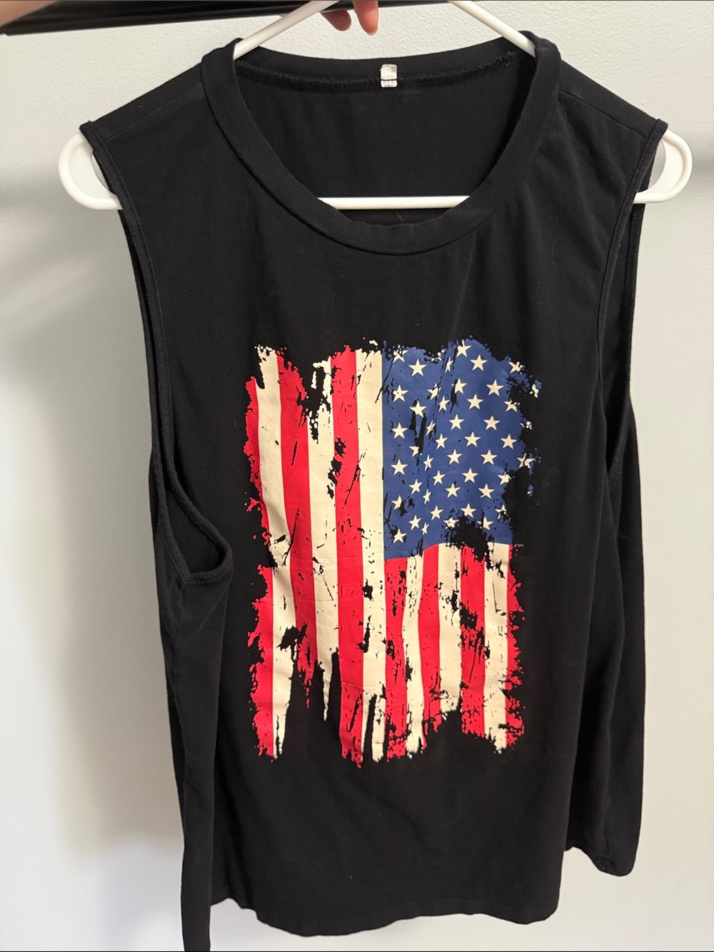 Black Sleeveless American Flag Graphic Tank Top